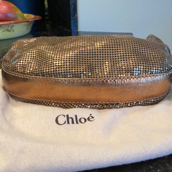 CHLOÉ Bronze Chainmail Shoulder Bag w/ Leather Trim - Picture 2 of 6
